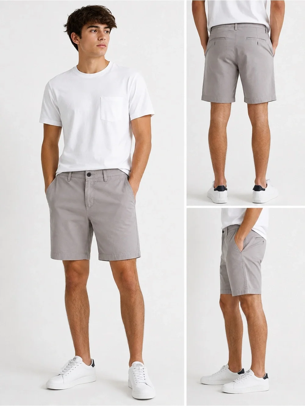 Aeropostale Men's Stretch Light Gray Flat Front Chino Shorts
